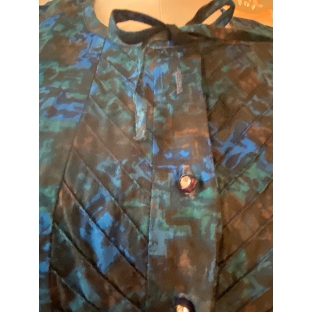 Vtg 50's Blue Abstract Watercolor Pintuck Pleated Midi Dress rockabilly XL - Picture 3 of 8